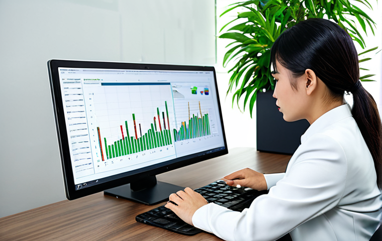A professional Thai female tax accountant in a modest business suit, actively engaged in data analysis on a multi-screen workstation in a sleek, modern office. She is looking at a financial chart on one screen, with a tablet displaying complex data on the desk. The office features contemporary design and subtle green plant accents. The image should convey strategic thinking and technological proficiency. Perfect anatomy, correct proportions, natural pose, well-formed hands, proper finger count, natural body proportions, high-quality professional photography. fully clothed, appropriate attire, safe for work, professional, appropriate content.