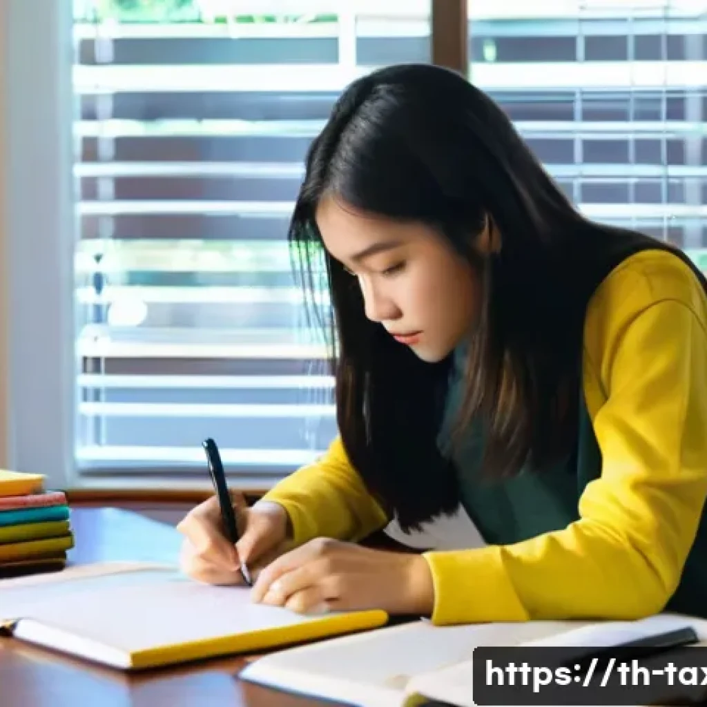 세무사 시험 준비 예산 관리 - **Prompt 1: Focused Thai Student in a Budget-Friendly Study Corner**
    A young Thai woman, in her ...