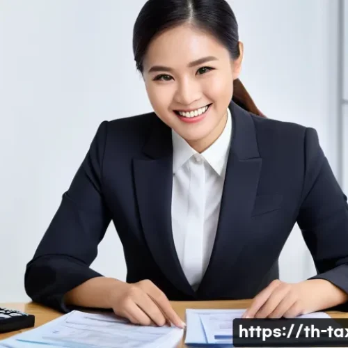 Home 32 세무사와 중소기업 세무 관리 - **Prompt 1: Relief from Tax Burdens**
"A cheerful and professional Thai female accountant, weari...