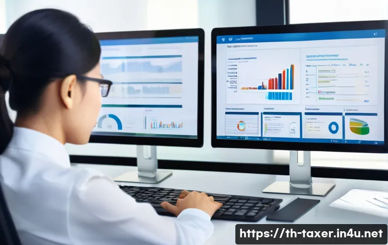 세무사 분야별 요구 역량 - A professional Thai tax consultant in a modern office setting, attentively reviewing and interpretin...