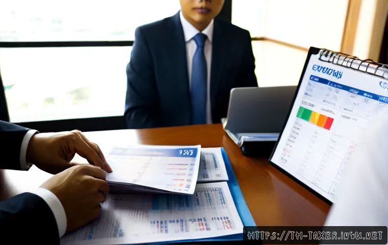 세무사와 회계 감사 협업 - Photorealistic Thai tax accountant and independent audit professional collaborating across a clean o...